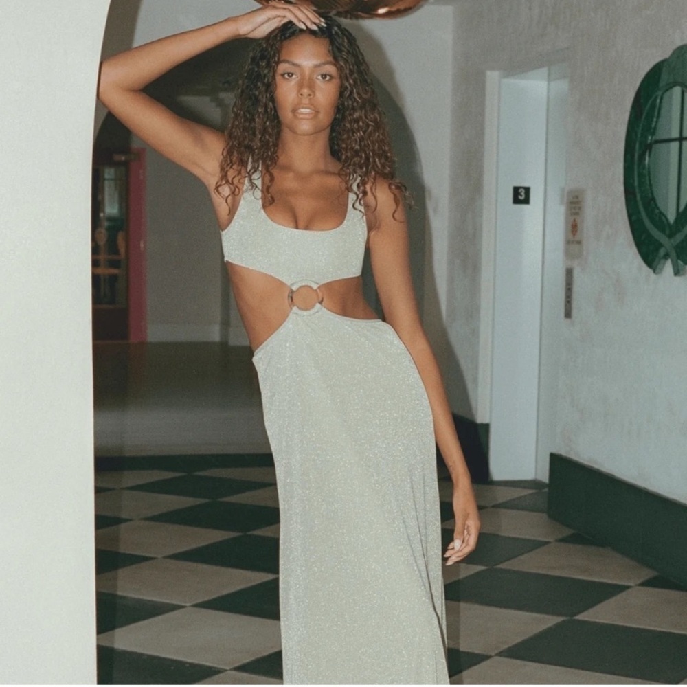 Montce swim sparkle KY sage green cutout dress small